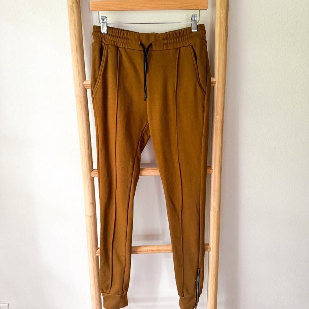 The Set Brown Jogger Sweatpants Zip Ankle Drawstring Cotton Men’s Size Small